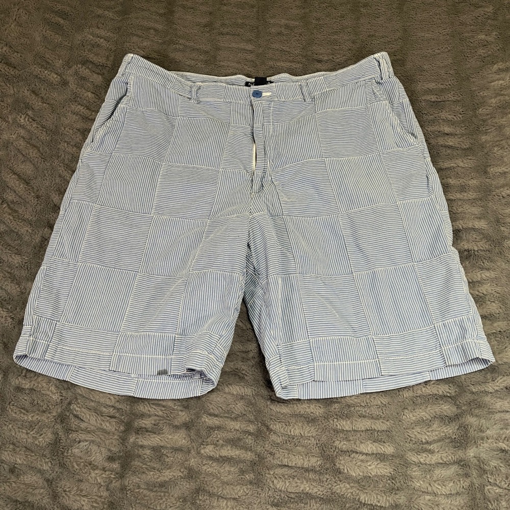 Nautica Mens Blue White Patchwork Seersucker Striped Shorts Size‎ 40 Cotton